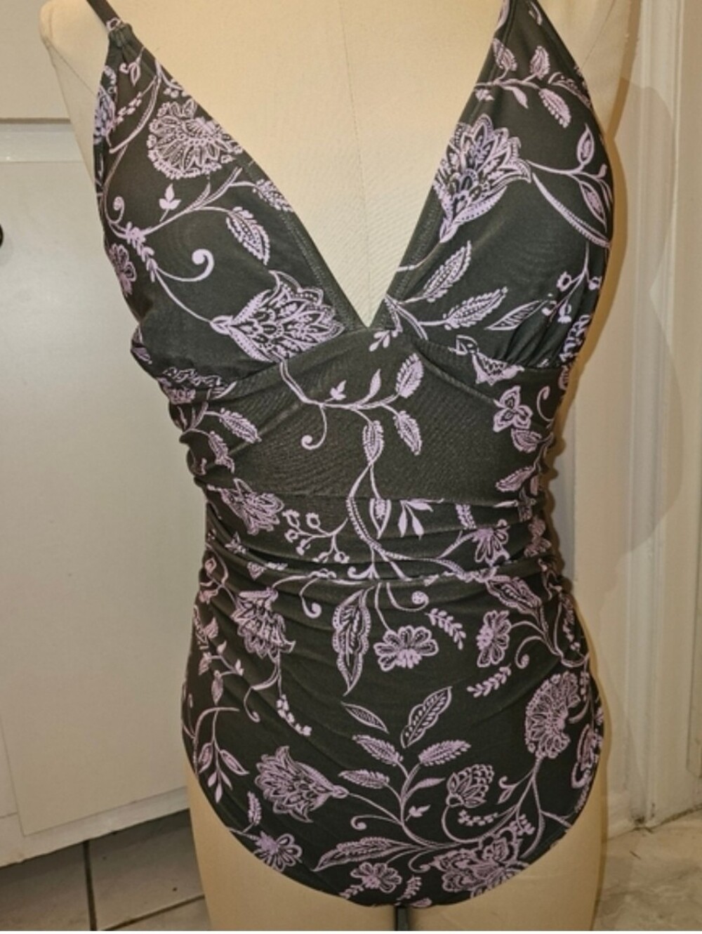 Floral V-Neck Ruched Swimsuit